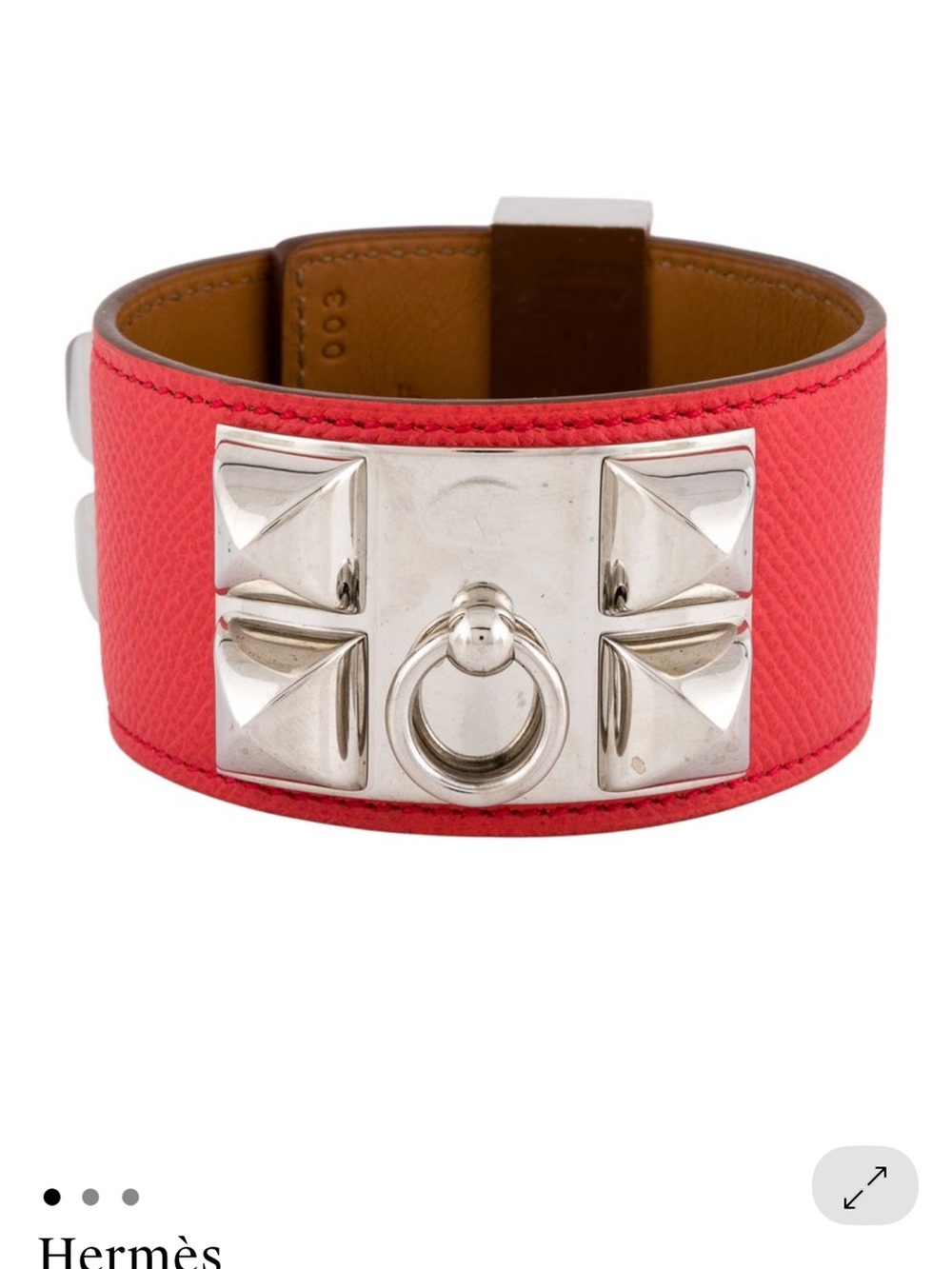 Hermès Coral Leather Wide Collier de Chien Cuff with Silver Hardware - GREAT!